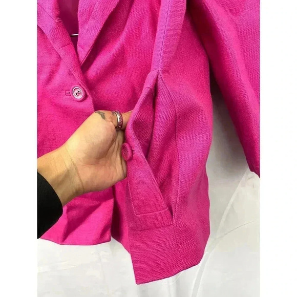 Talbots Pink Button Front Blazer Jacket Womens 12 100% Linen - Business Wear - Picture 6 of 9